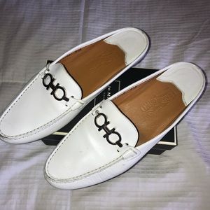 Salvatore Ferragamo White Slip-On Loafers